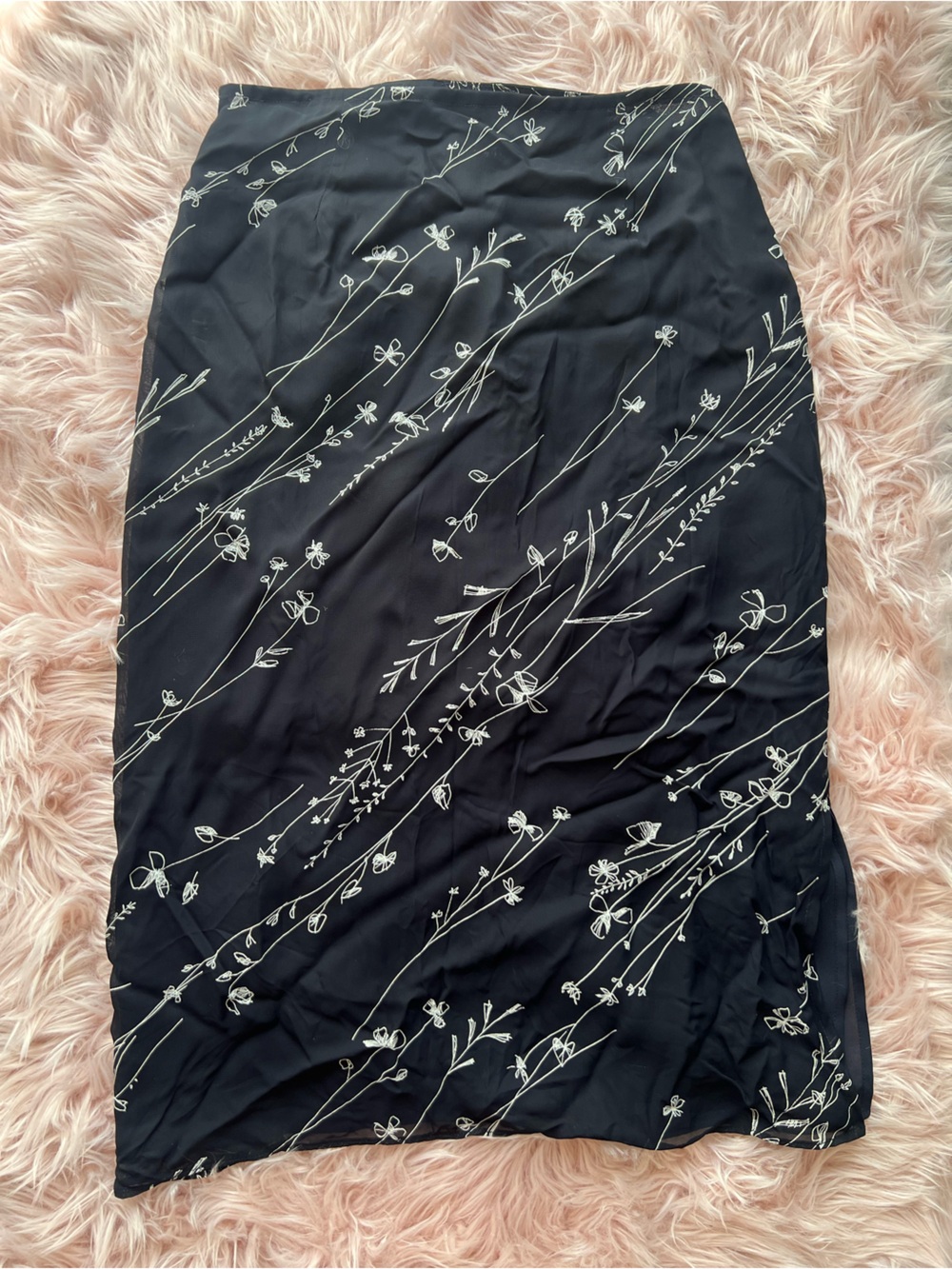 cleo Black Midi Skirt with White Floral Vine Print 12